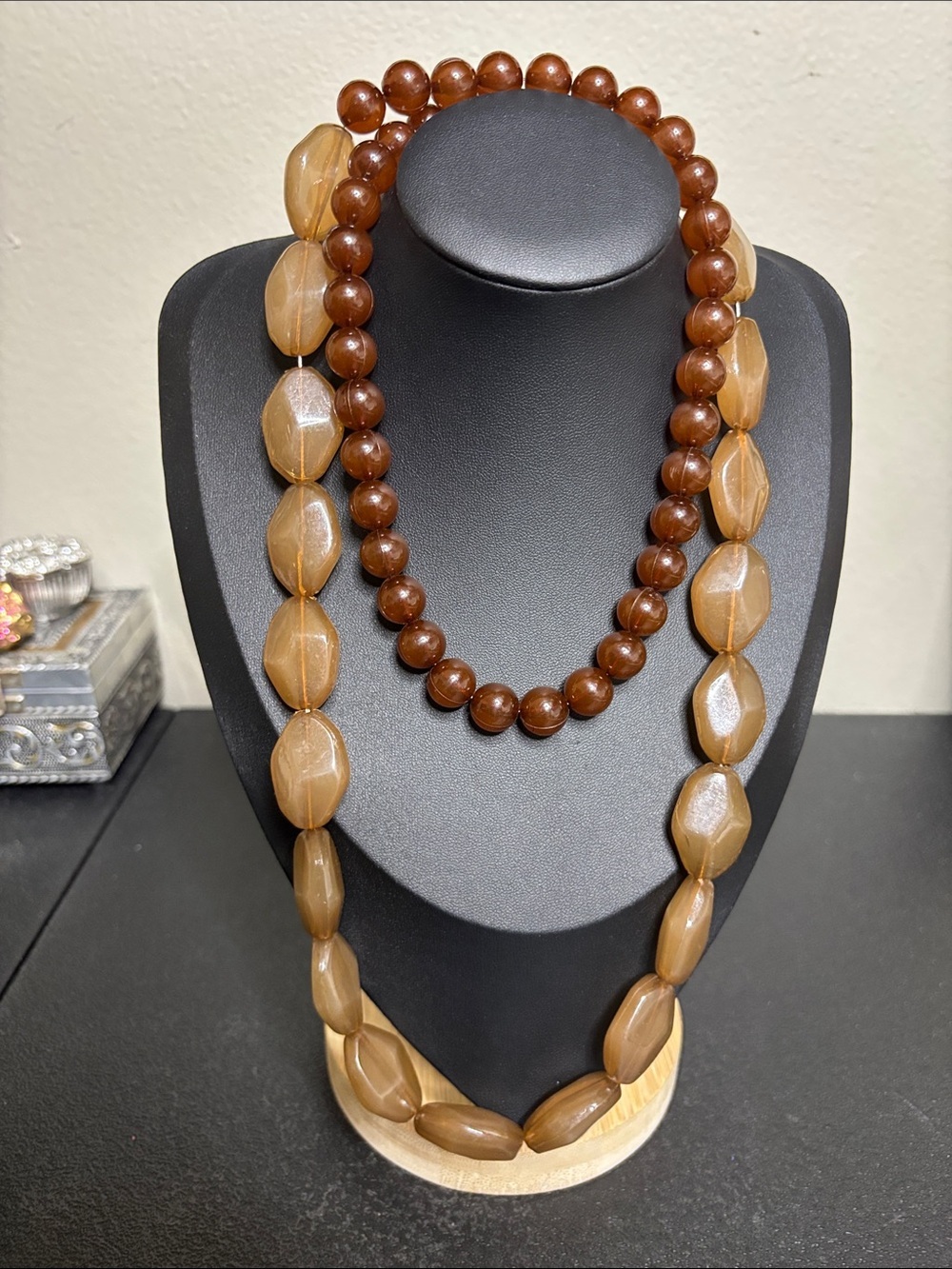 Chunky Acrylic Brown Bead Long Necklace - Women Jewelry